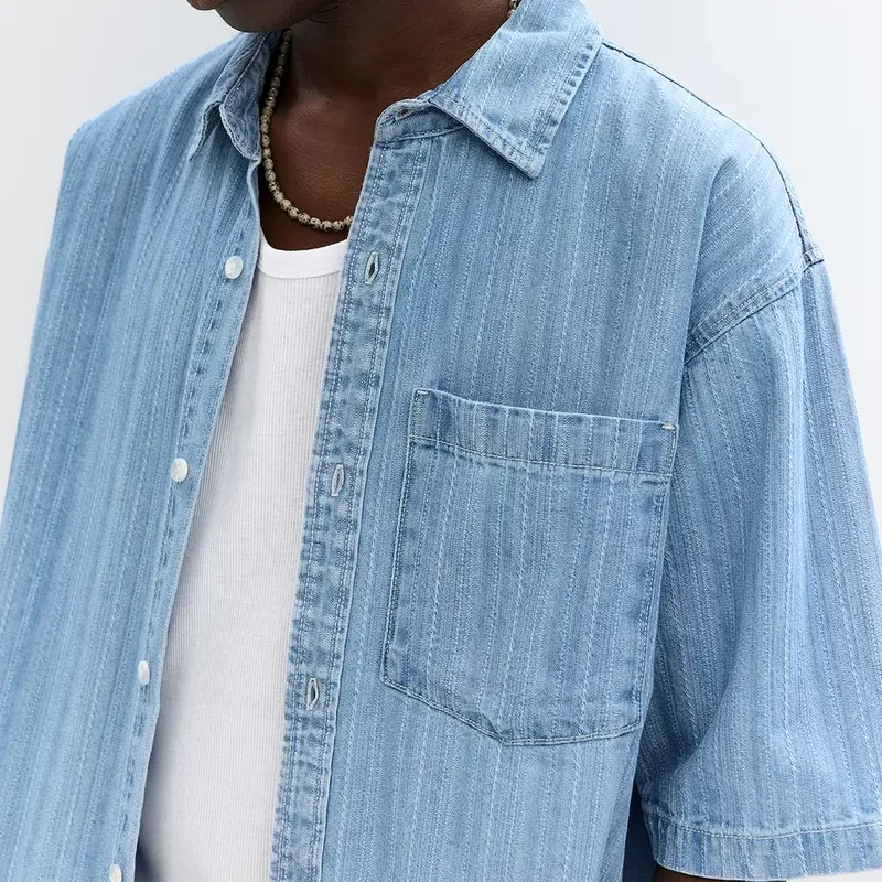 Men's Summer Fashion Denim Jacquard Short Sleeve Shirt MTA0553G1P sold by Manly product image thumbnail 4