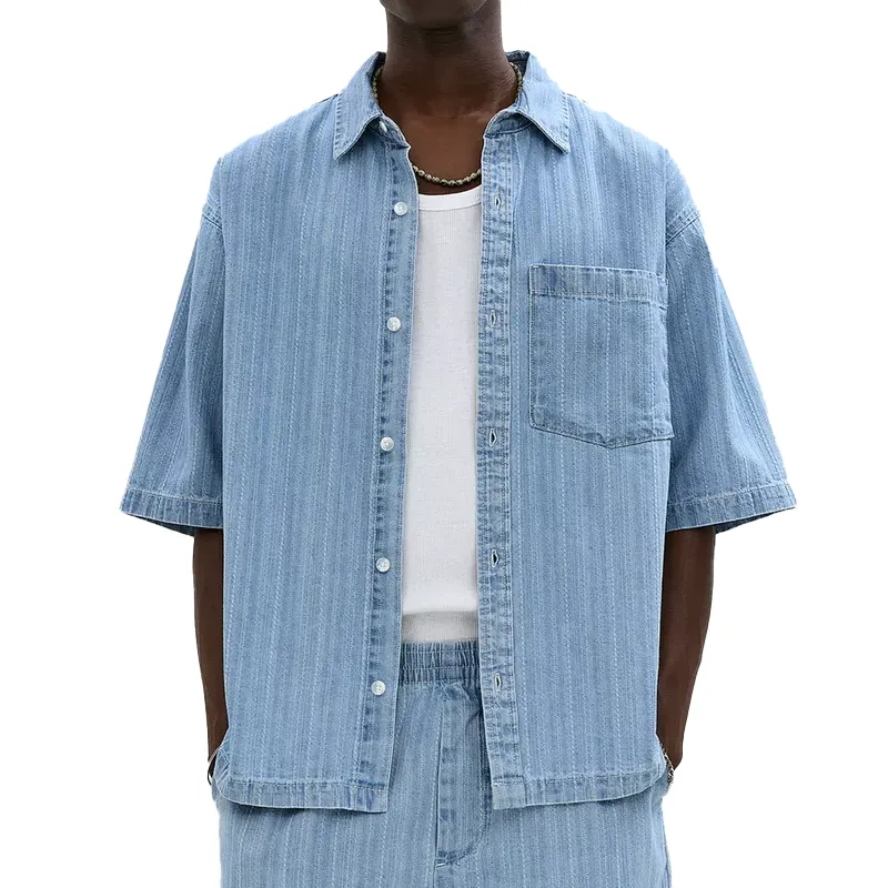 Men's Summer Fashion Denim Jacquard Short Sleeve Shirt MTA0553G1P sold by Manly