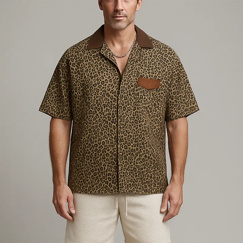 Men's Summer Fashion Leopard Print Cotton Blend Short Sleeve Shirt MTA0706G0P sold by Manly product image thumbnail 2