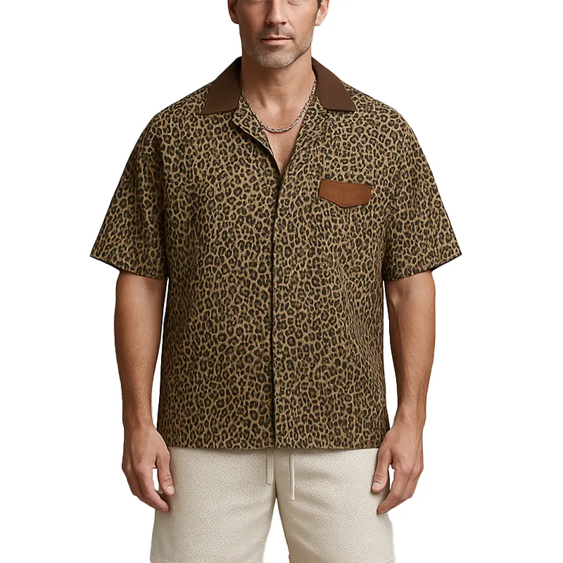 Men's Summer Fashion Leopard Print Cotton Blend Short Sleeve Shirt MTA0706G0P sold by Manly