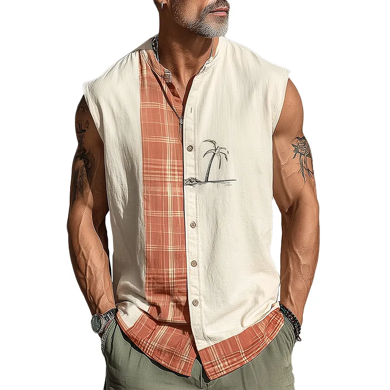 Men's Summer Fashion Printed Cotton Blend Sleeveless Shirt MTA0702G1P sold by Manly