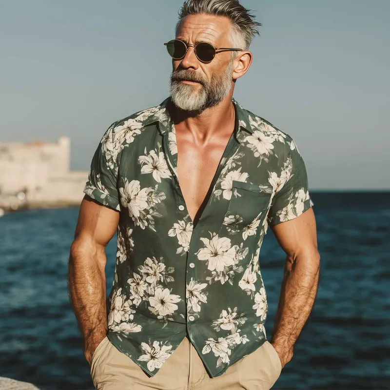 Men's Summer Light Chiffon Floral Print Short Sleeve Shirt MTA0769G5U sold by Manly product image thumbnail 3