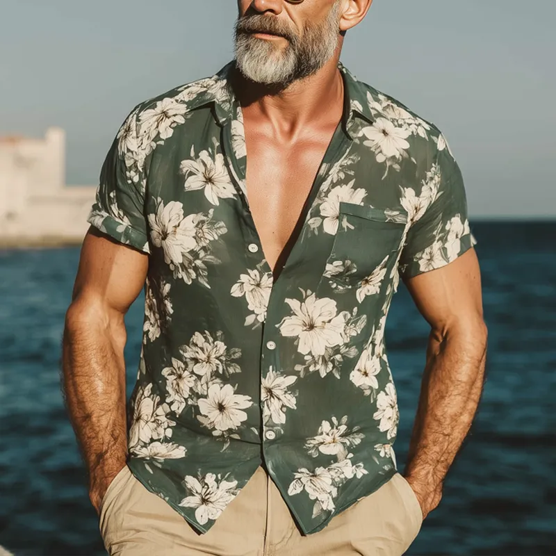 Men's Summer Light Chiffon Floral Print Short Sleeve Shirt MTA0769G5U sold by Manly product image thumbnail 2