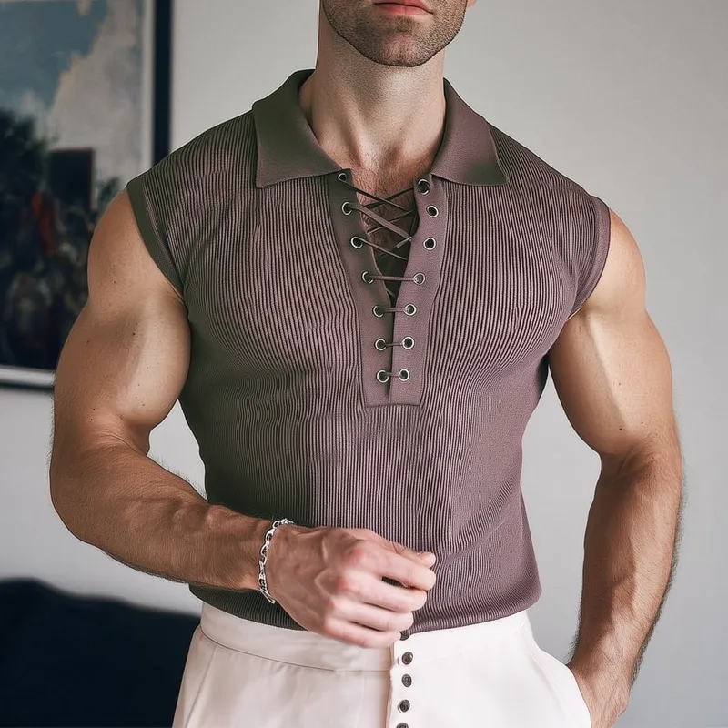 Men's Summer Classic Solid Color V-Neck Knitted Tank Top MTA0710G2U sold by Manly product image thumbnail 2