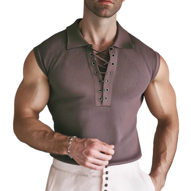 Men's Summer Classic Solid Color V-Neck Knitted Tank Top MTA0710G2U sold by Manly