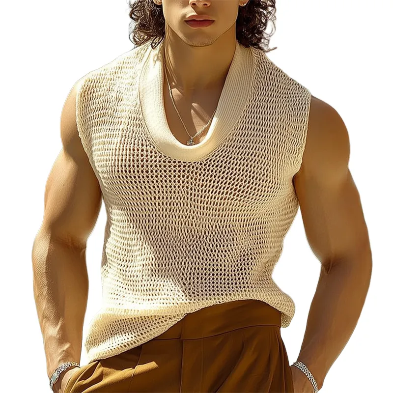 Men's Summer Basic Mesh Knitted Crew Neck Tank Top MTA0737G0U sold by Manly