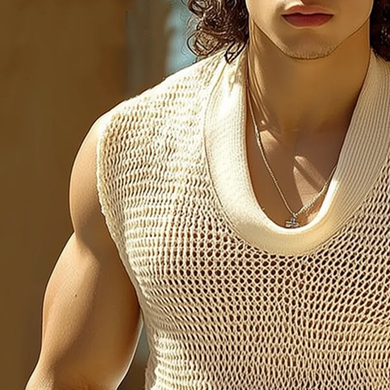 Men's Summer Basic Mesh Knitted Crew Neck Tank Top MTA0737G0U sold by Manly product image thumbnail 3
