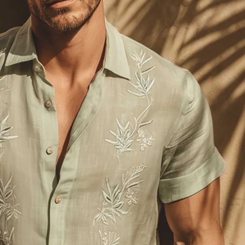 Men's Summer Vintage Embroidered Short Sleeve Shirt MTA0787G7U sold by Manly product image thumbnail 4