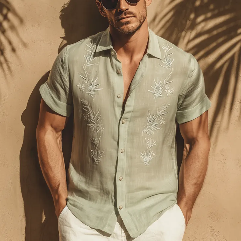 Men's Summer Vintage Embroidered Short Sleeve Shirt MTA0787G7U sold by Manly product image thumbnail 2