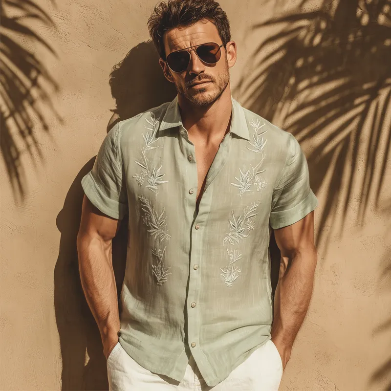 Men's Summer Vintage Embroidered Short Sleeve Shirt MTA0787G7U sold by Manly product image thumbnail 3