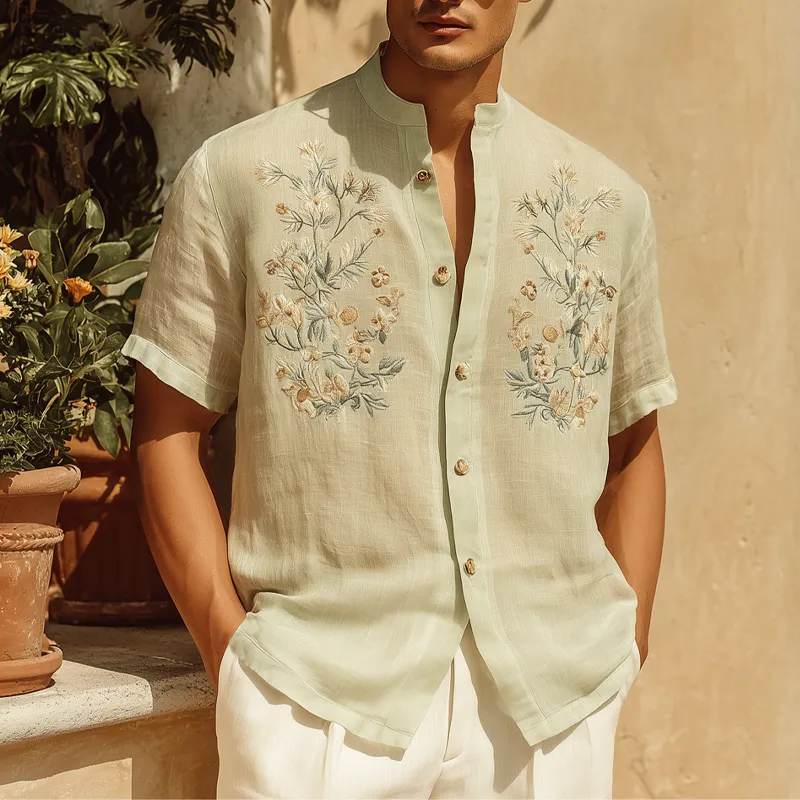 Men's Summer Cotton Vintage Floral Embroidery Short Sleeve Shirt MTA0790G5U sold by Manly product image thumbnail 2