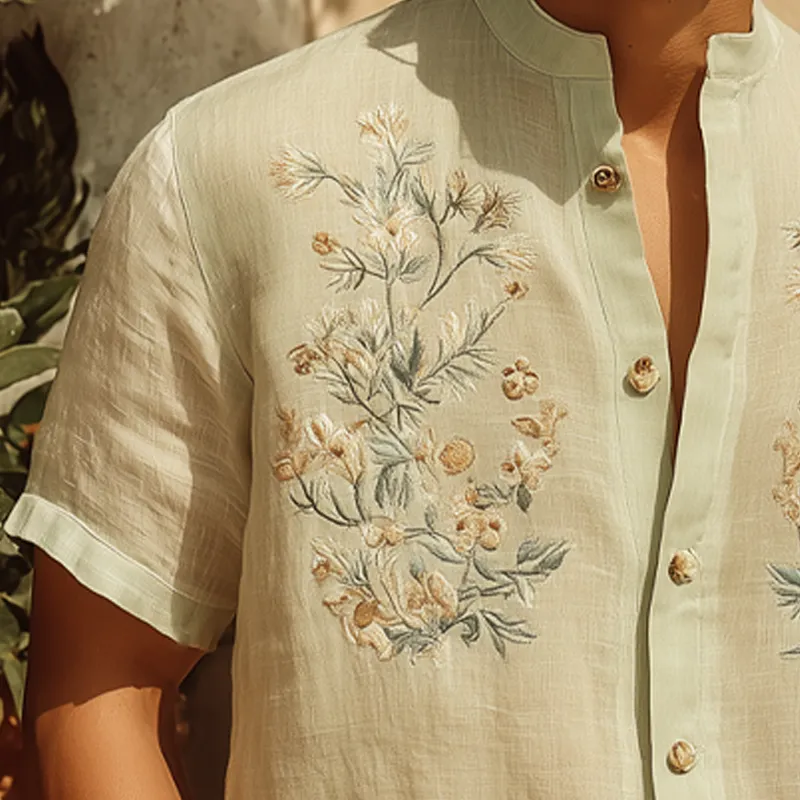 Men's Summer Cotton Vintage Floral Embroidery Short Sleeve Shirt MTA0790G5U sold by Manly product image thumbnail 3
