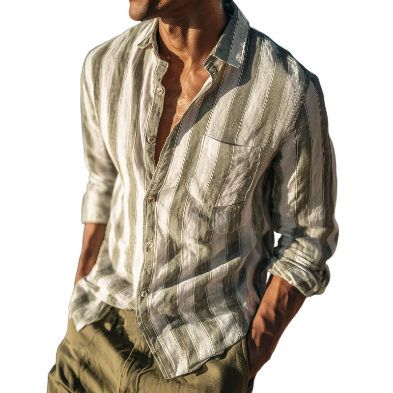 Men's Summer Classic Vertical Striped Casual Long-sleeved Shirt MTA0749G7U sold by Manly