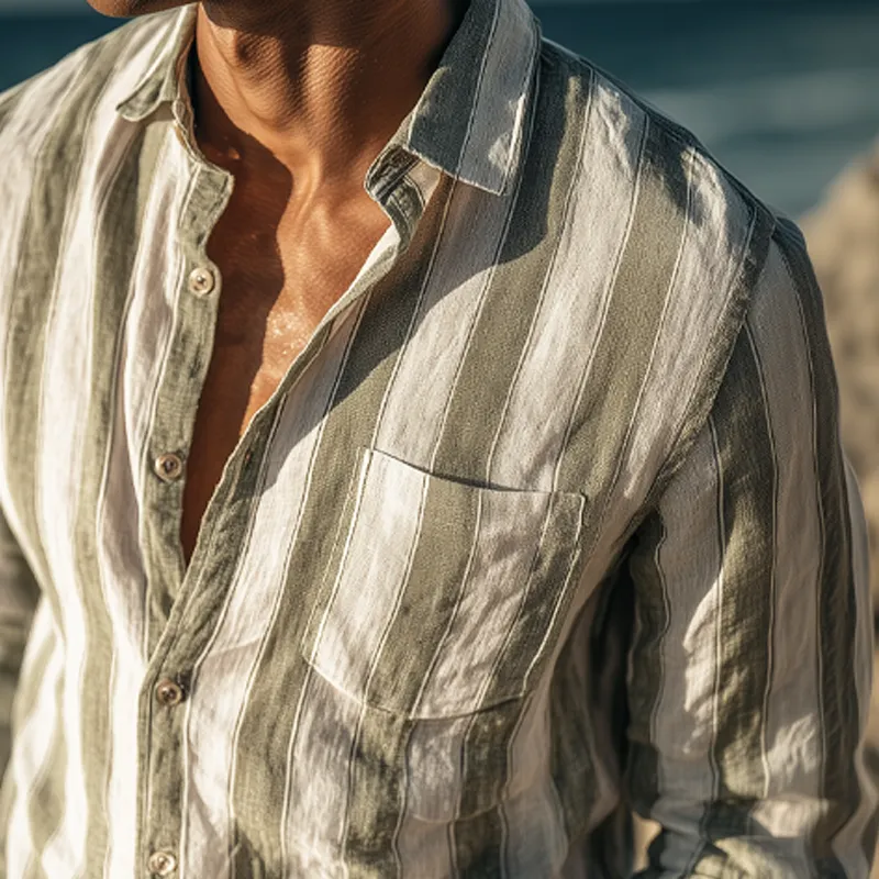 Men's Summer Classic Vertical Striped Casual Long-sleeved Shirt MTA0749G7U sold by Manly product image thumbnail 3