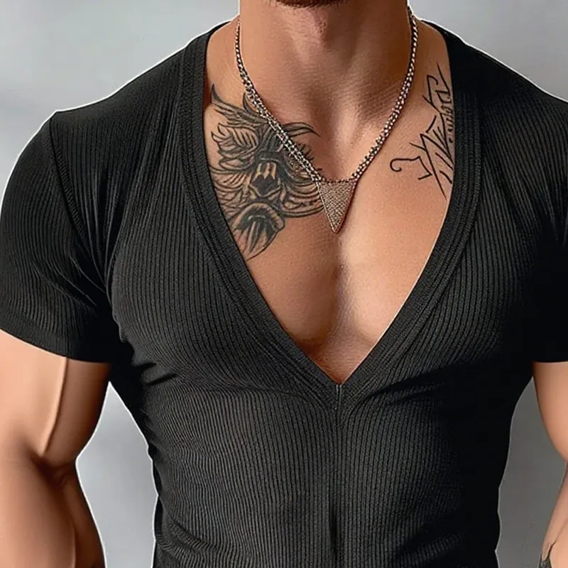 Men's Solid Striped V Neck Short Sleeve T-shirt MTA0936G1Z sold by Manly product image thumbnail 3