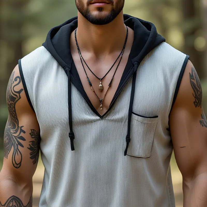 Men's Solid Striped Colorblock Hooded Chest Pocket Tank Top MTA0917G9Z sold by Manly product image thumbnail 3