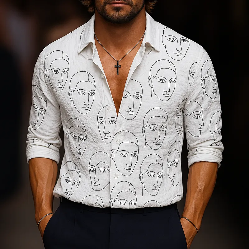 Men's Face Print Lapel Long Sleeve Casual Shirt MTA0999G9Z sold by Manly product image thumbnail 2