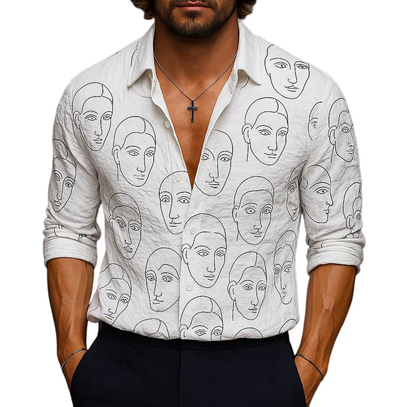 Men's Face Print Lapel Long Sleeve Casual Shirt MTA0999G9Z sold by Manly
