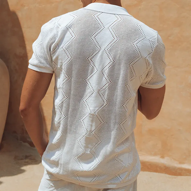 Men's Spring And Summer Fashion Casual Hollow Knitted Slim Short-sleeved Shirt MTA0948G3K sold by Manly product image thumbnail 5