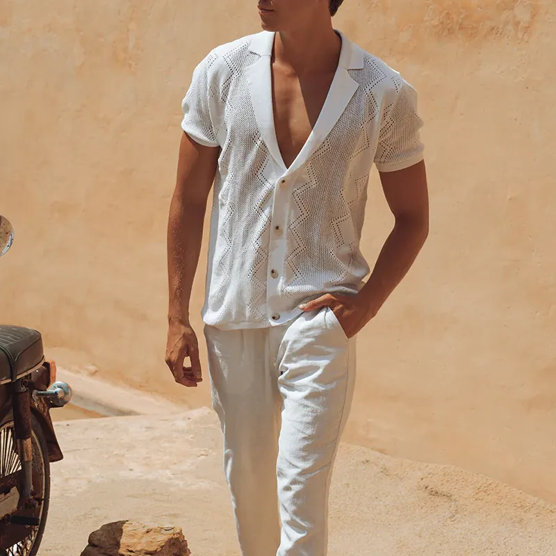 Men's Spring And Summer Fashion Casual Hollow Knitted Slim Short-sleeved Shirt MTA0948G3K sold by Manly product image thumbnail 3