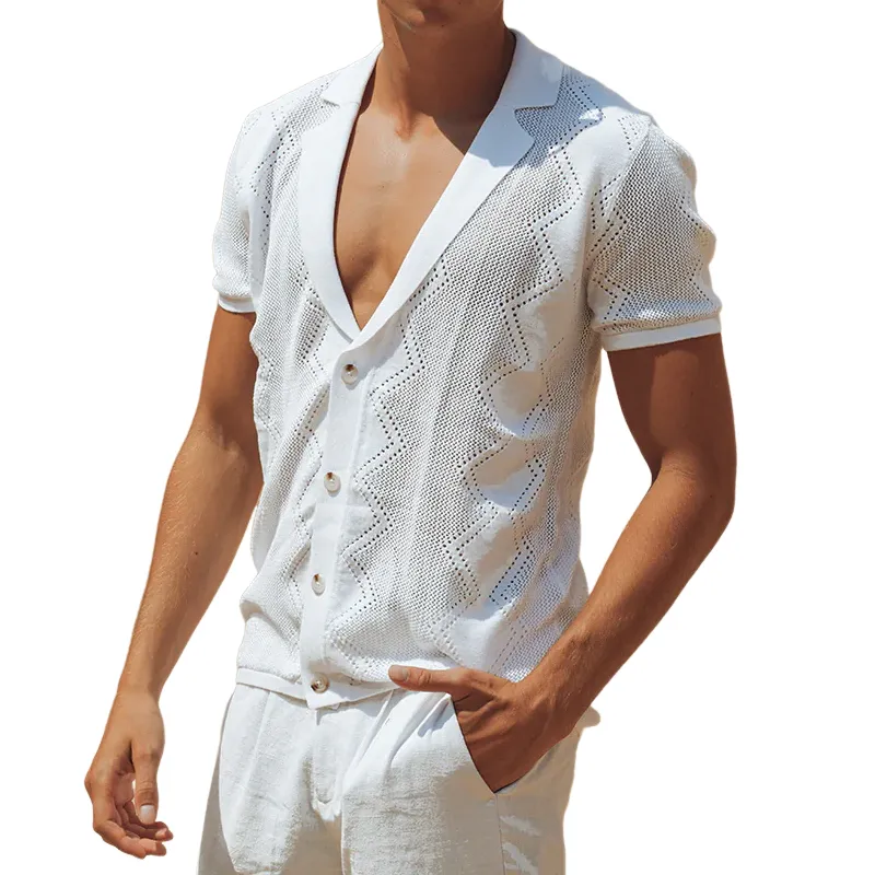 Men's Spring And Summer Fashion Casual Hollow Knitted Slim Short-sleeved Shirt MTA0948G3K sold by Manly