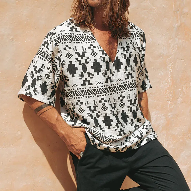 Men's Spring And Summer Fashion Casual Chiffon Printed V-Neck Short Sleeve T-Shirt Shorts Set MTA0954G6K sold by Manly product image thumbnail 3