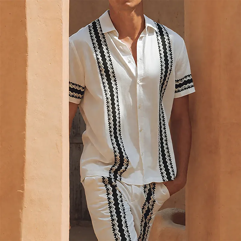 Men's Spring And Summer Fashion Casual Tencel Cotton Printed Short Sleeve Shirt Pants Set MTA0975G0K sold by Manly product image thumbnail 3