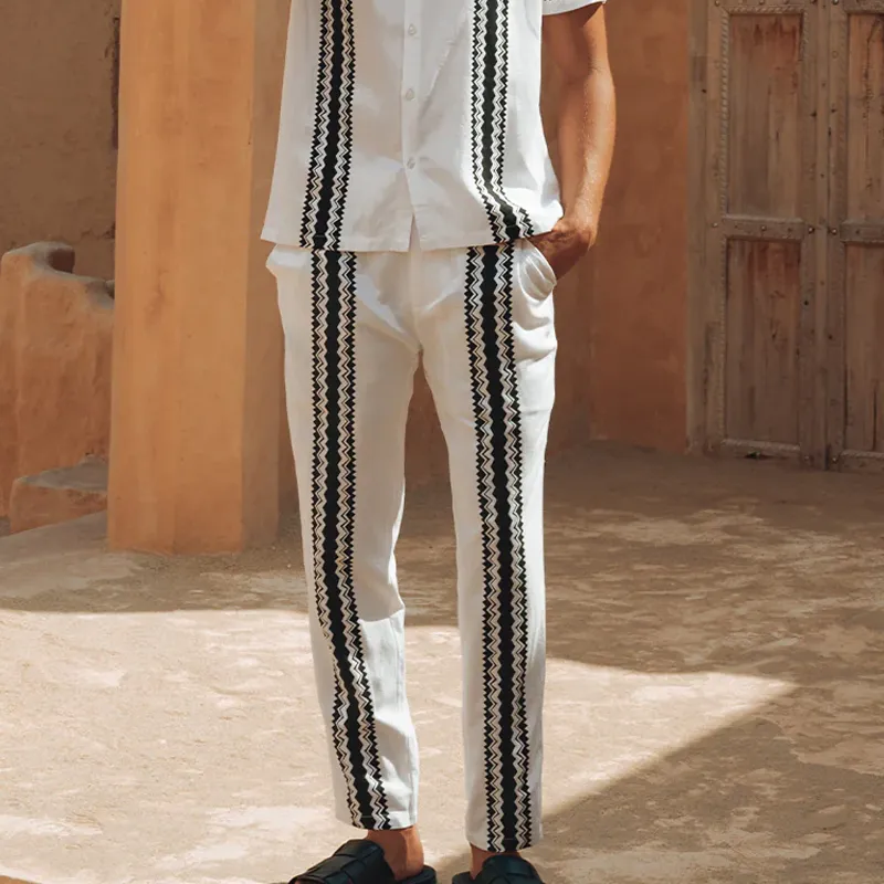 Men's Spring And Summer Fashion Casual Tencel Cotton Printed Short Sleeve Shirt Pants Set MTA0975G0K sold by Manly product image thumbnail 4