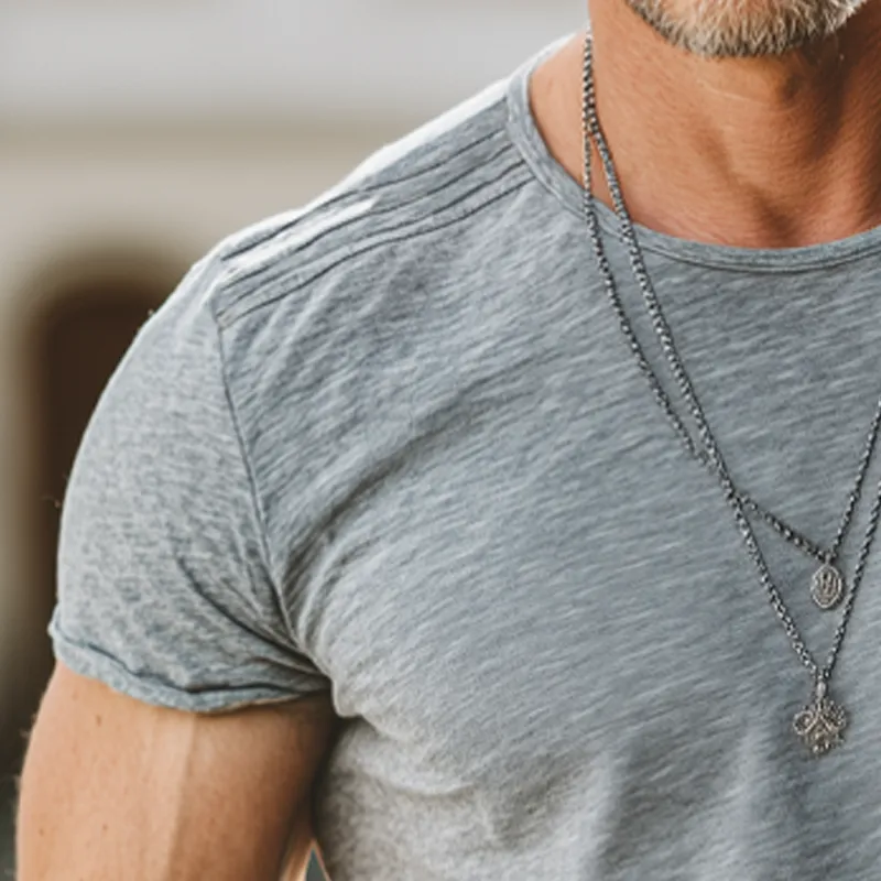 Men's Summer Basic Solid Color Shoulder Pleated Cotton T-shirt MTA0819G6U sold by Manly product image thumbnail 3