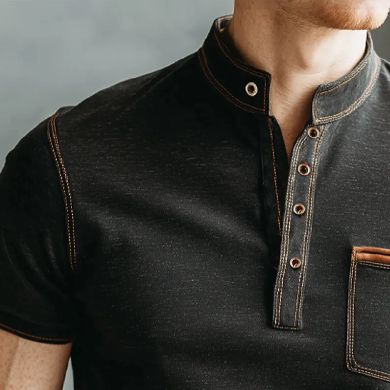 Men's Classic Business Cotton Stand Collar Short-sleeved T-shirt MTA0957G5U sold by Manly product image thumbnail 3