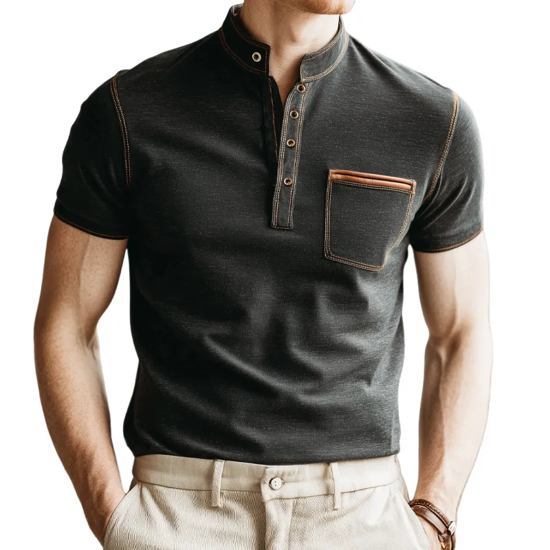 Men's Classic Business Cotton Stand Collar Short-sleeved T-shirt MTA0957G5U sold by Manly