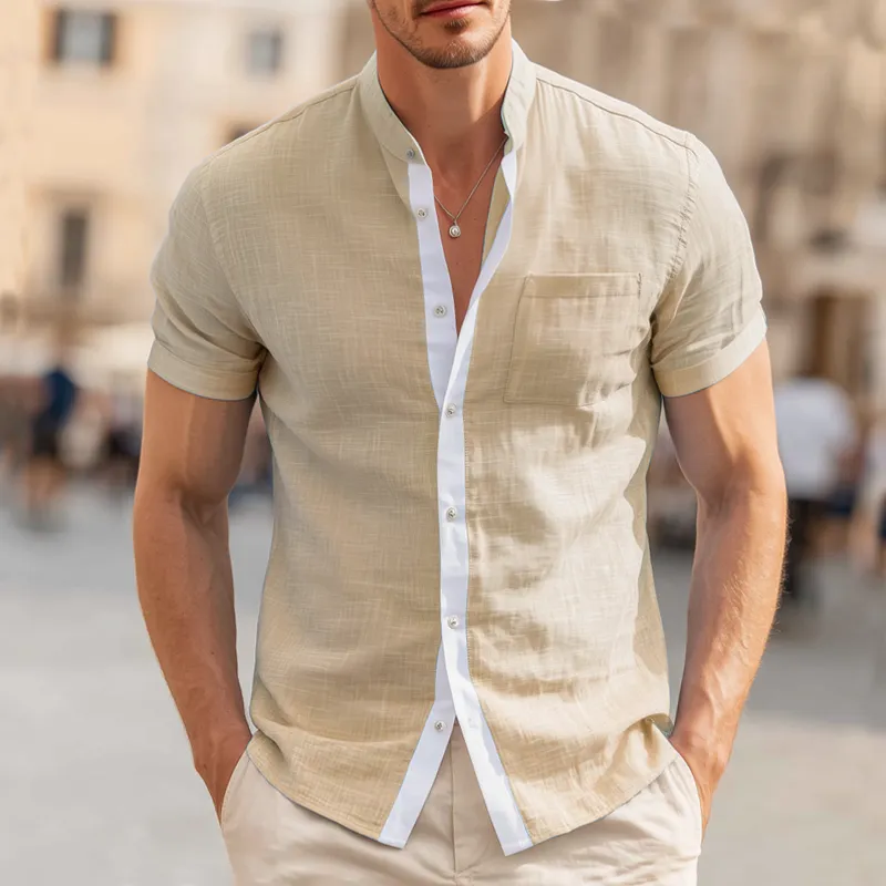 Men's Classic Business Cotton Colorblock Short Sleeve Shirt MTA0944G4U sold by Manly product image thumbnail 4