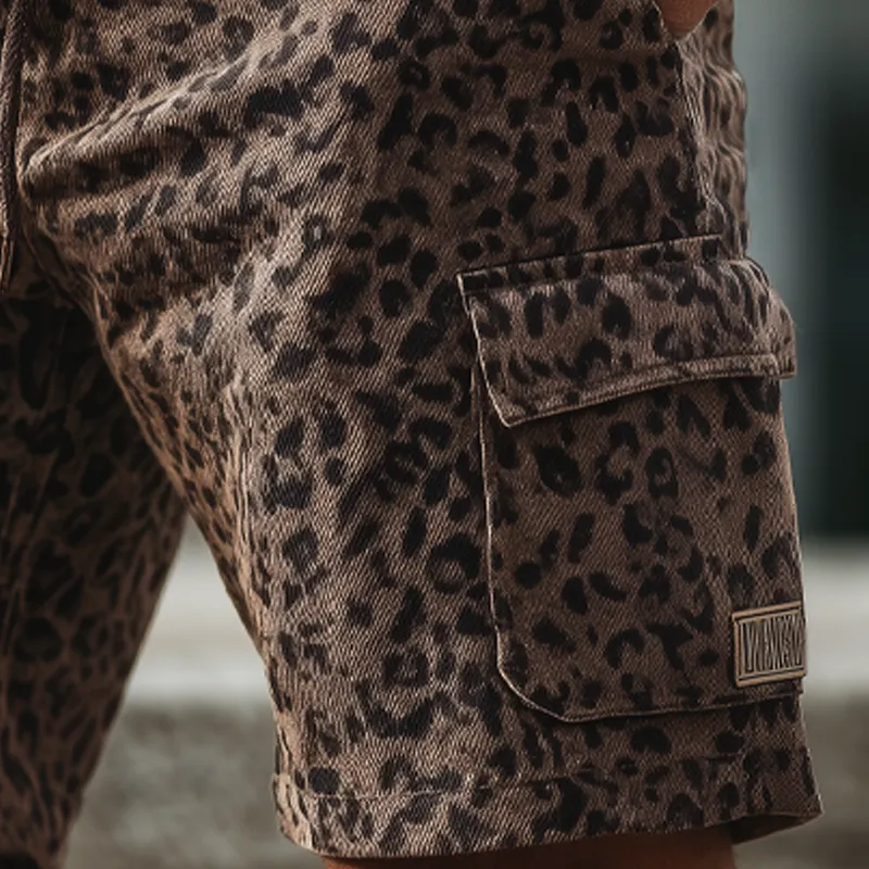 Men's Fashion Twill Leopard Print Elastic Lace-Up Shorts MTA0995G6U sold by Manly product image thumbnail 3