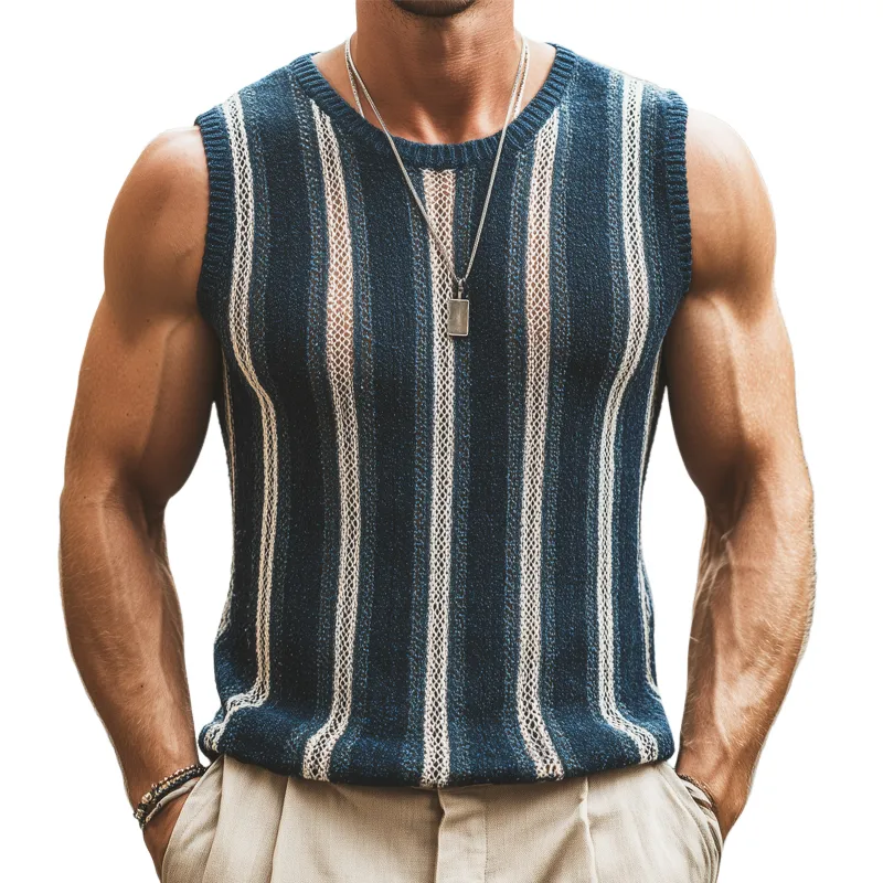 Men's Classic Colorblock Vertical Striped Knit Tank Top MTA0924G5U sold by Manly