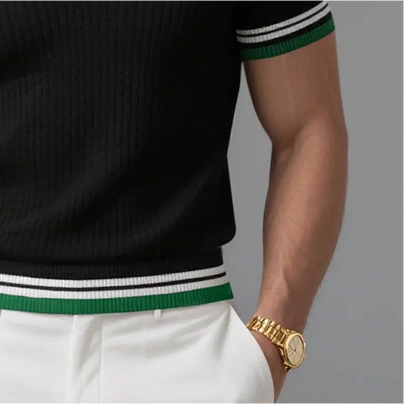 Men's Knitted Colorblock Lapel V-neck Slim Fit Short-sleeved PoloShirt MTA0421G5Y sold by Manly product image thumbnail 3