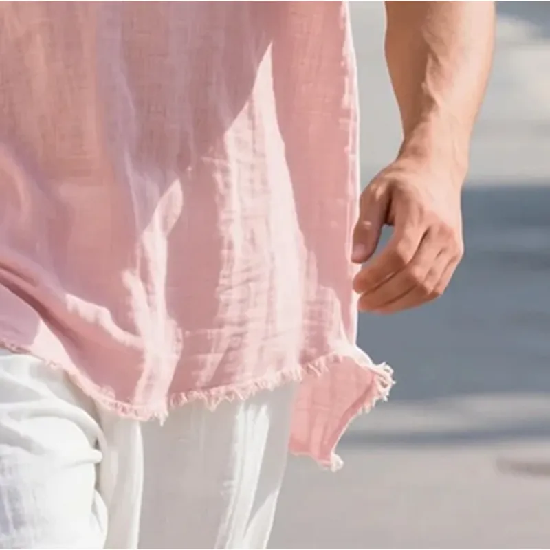 Men's Cotton And Linen Embroidered V-neck Sleeveless Raw Edge Tank Top MTA0423G9Y sold by Manly product image thumbnail 3