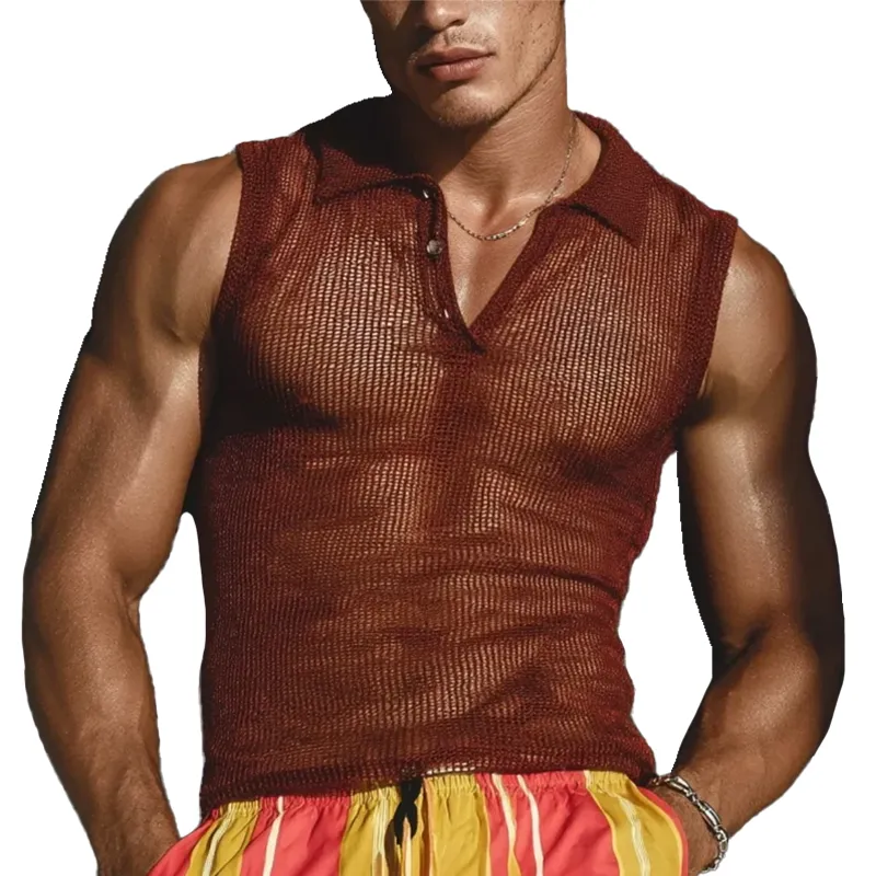 Men's Knitted Polo Neck Sleeveless Tank Top MTA0419G8Y sold by Manly
