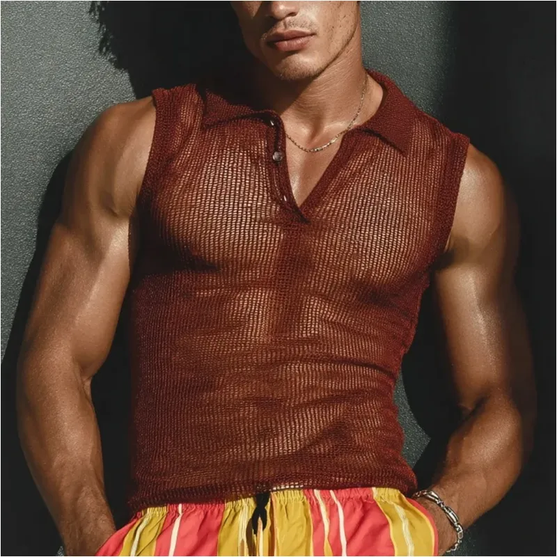 Men's Knitted Polo Neck Sleeveless Tank Top MTA0419G8Y sold by Manly product image thumbnail 4