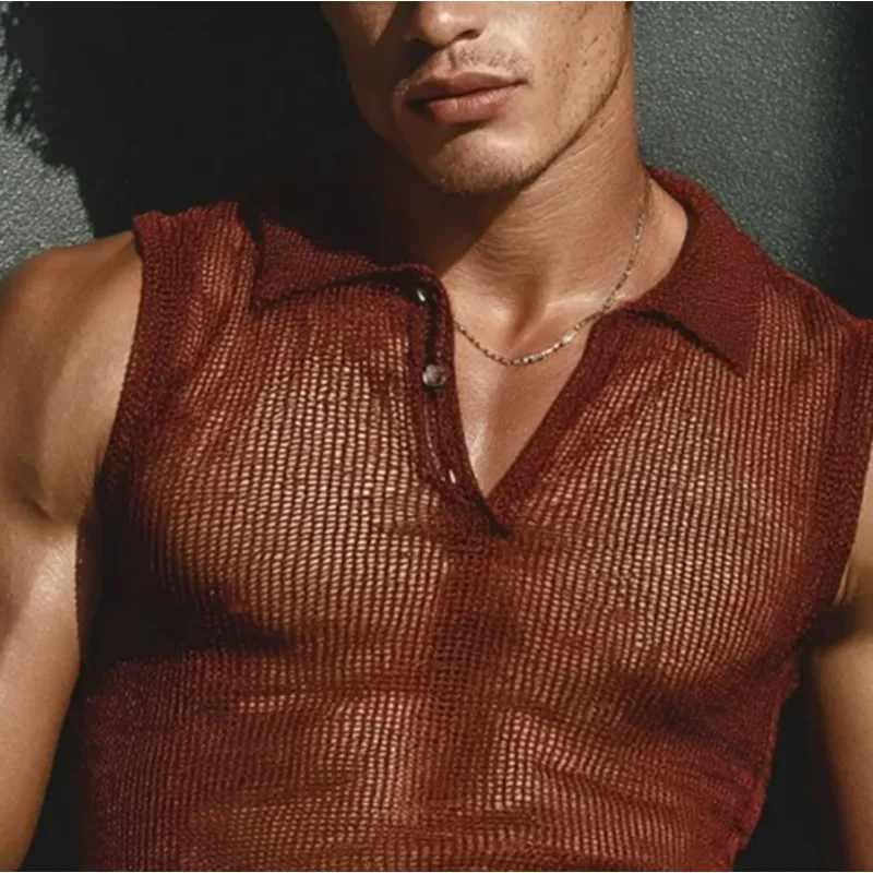 Men's Knitted Polo Neck Sleeveless Tank Top MTA0419G8Y sold by Manly product image thumbnail 3