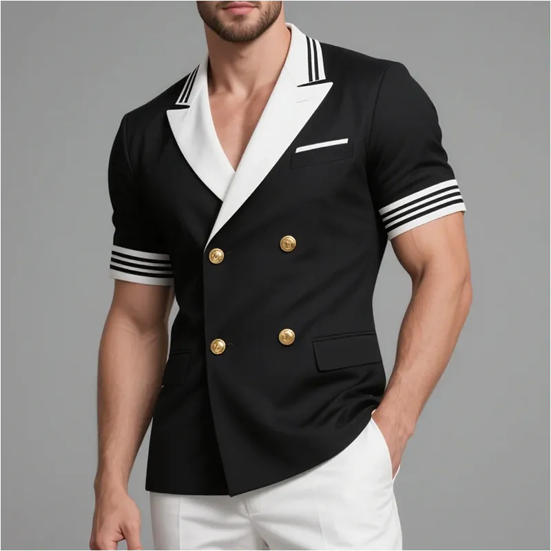 Men's Lapel Double Breasted Short Sleeve Blazer MTA0452G3Y sold by Manly product image thumbnail 4