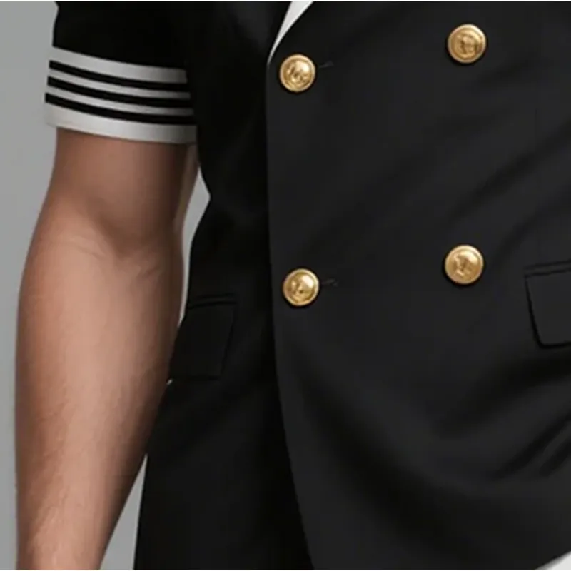 Men's Lapel Double Breasted Short Sleeve Blazer MTA0452G3Y sold by Manly product image thumbnail 3