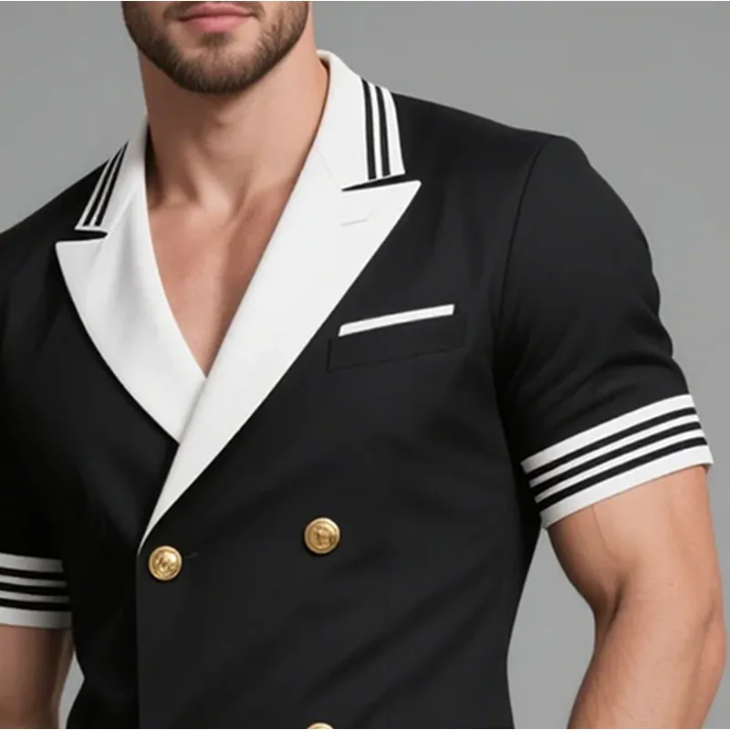 Men's Lapel Double Breasted Short Sleeve Blazer MTA0452G3Y sold by Manly product image thumbnail 2