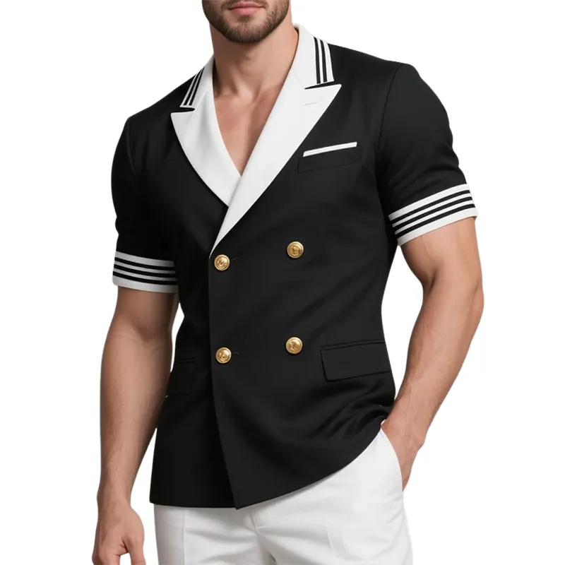 Men's Lapel Double Breasted Short Sleeve Blazer MTA0452G3Y sold by Manly