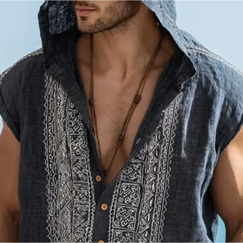 Men's Embroidered Single Breasted Hooded Sleeveless Shirt MTA0481G5Y sold by Manly product image thumbnail 2