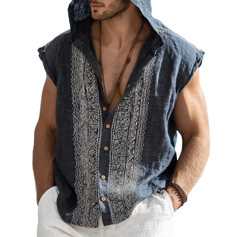 Men's Embroidered Single Breasted Hooded Sleeveless Shirt MTA0481G5Y sold by Manly