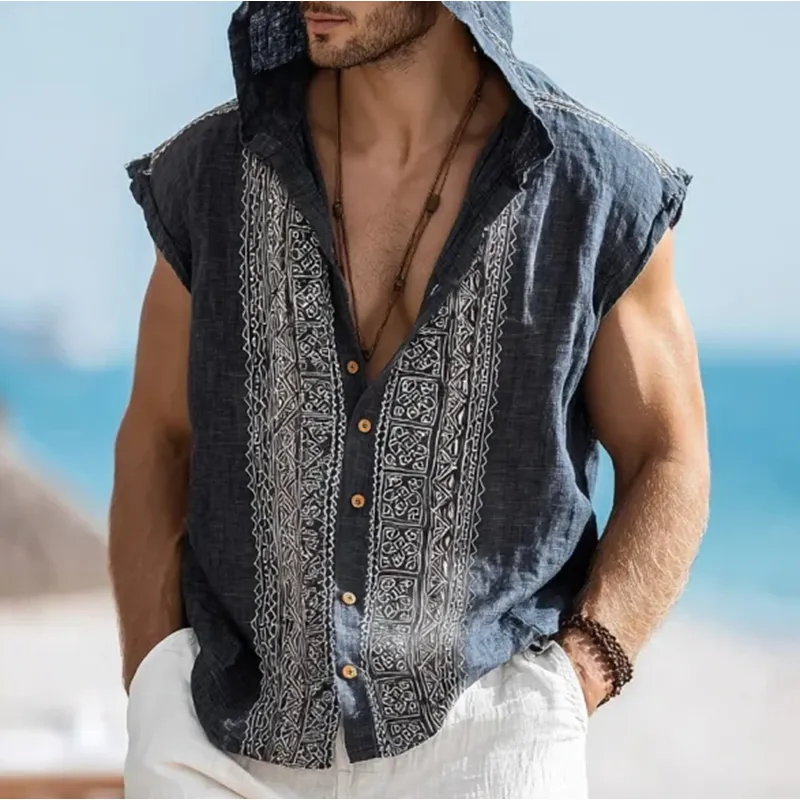 Men's Embroidered Single Breasted Hooded Sleeveless Shirt MTA0481G5Y sold by Manly product image thumbnail 4