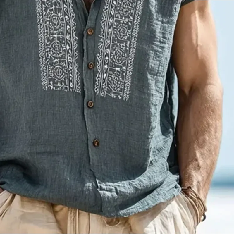 Men's Embroidered Single Breasted Hooded Sleeveless Shirt MTA0466G9Y sold by Manly product image thumbnail 3