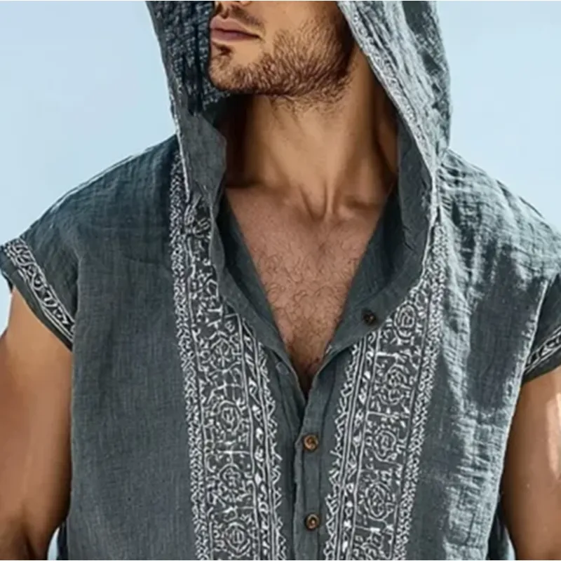 Men's Embroidered Single Breasted Hooded Sleeveless Shirt MTA0466G9Y sold by Manly product image thumbnail 2