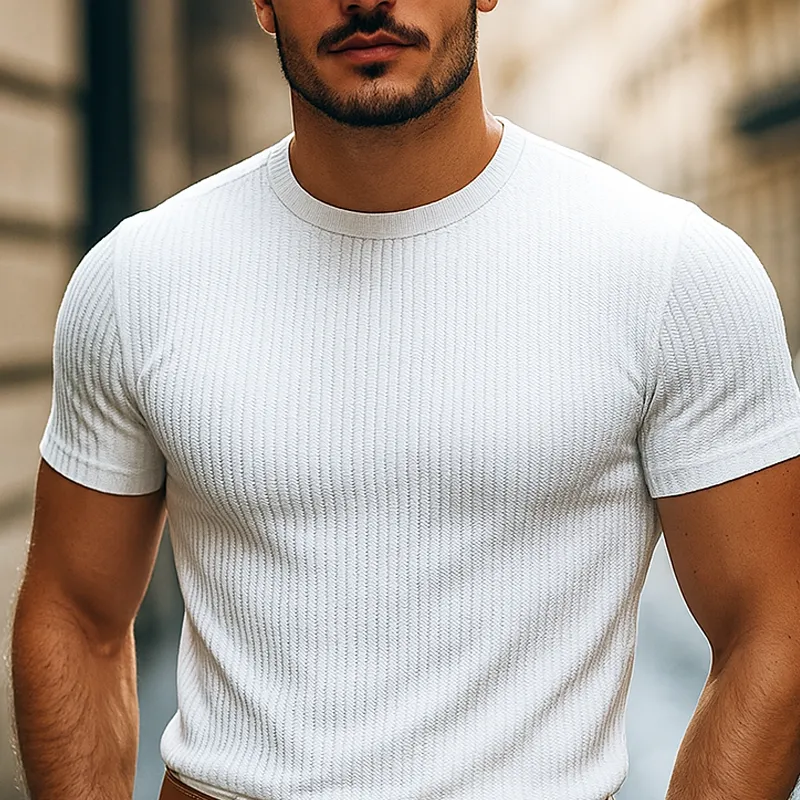 Men's Solid Striped Round Neck Short Sleeve T-shirt MTA0836G9Z sold by Manly product image thumbnail 3