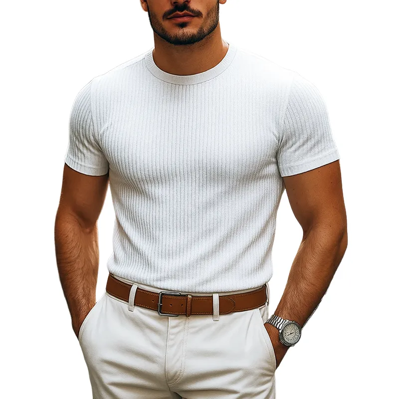 Men's Solid Striped Round Neck Short Sleeve T-shirt MTA0836G9Z sold by Manly